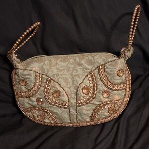 Chic Beaded Shoulder Bag in Gold and Brown